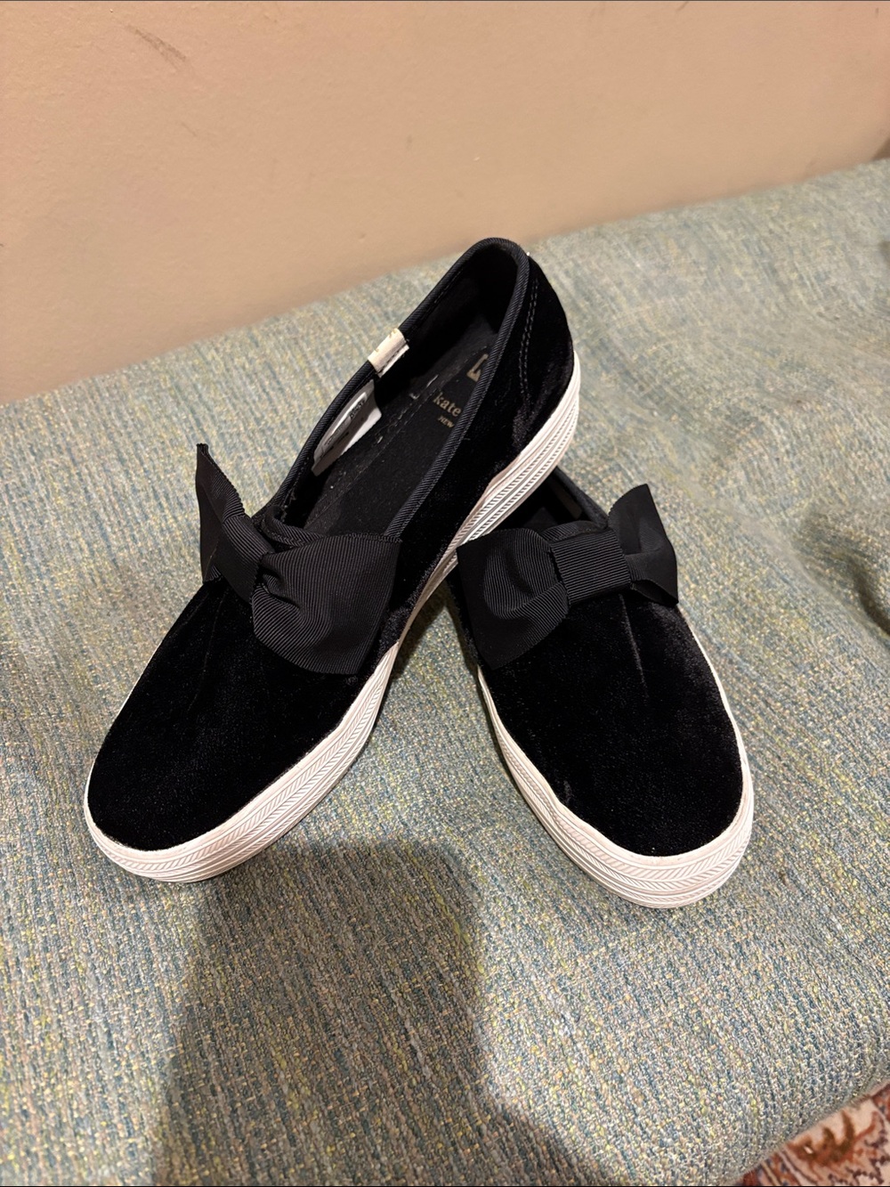 kate spade Black Velvet Bow Slip-On Flats